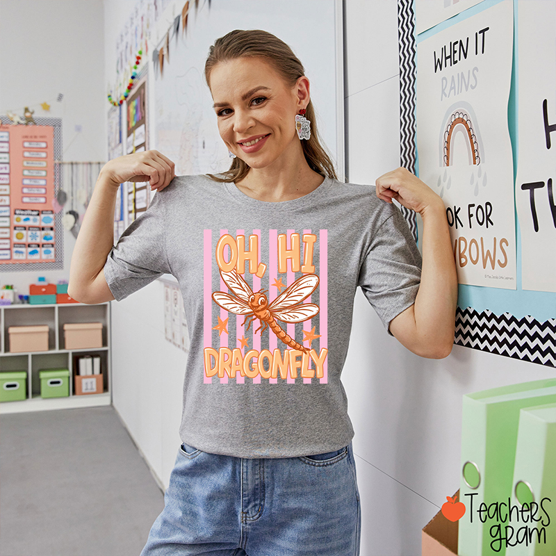 Personalized Retro Cute Animal Striped Frame Teacher T-Shirt