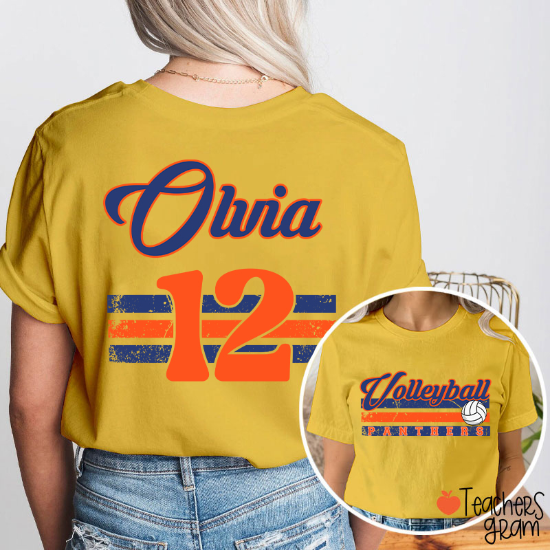 Personalized Name And Number Teacher Two Sided T-Shirt