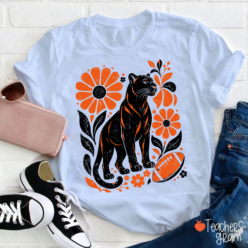Personalized Mascot Floral Football Vintage Graphic Teacher T‑Shirt