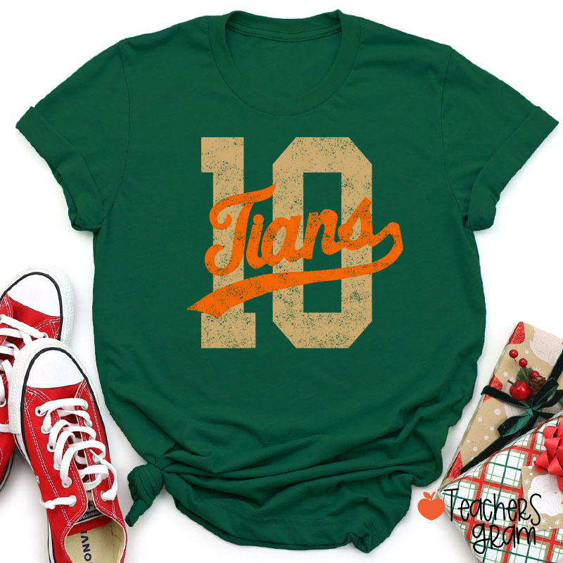 Personalized Mascot Distressed Sport Number Teacher T‑Shirt