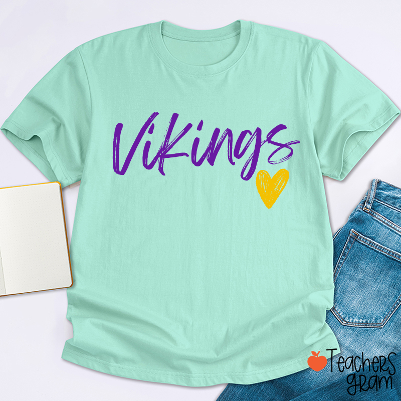 Personalized Mascot Sport Handwritten Heart Teacher T‑Shirt