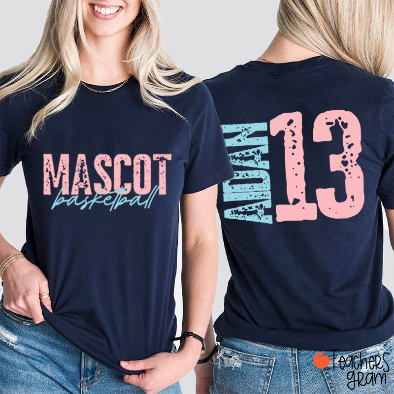 Personalized Mascot Name And Number Basketball Teacher Two Sided T-Shirt