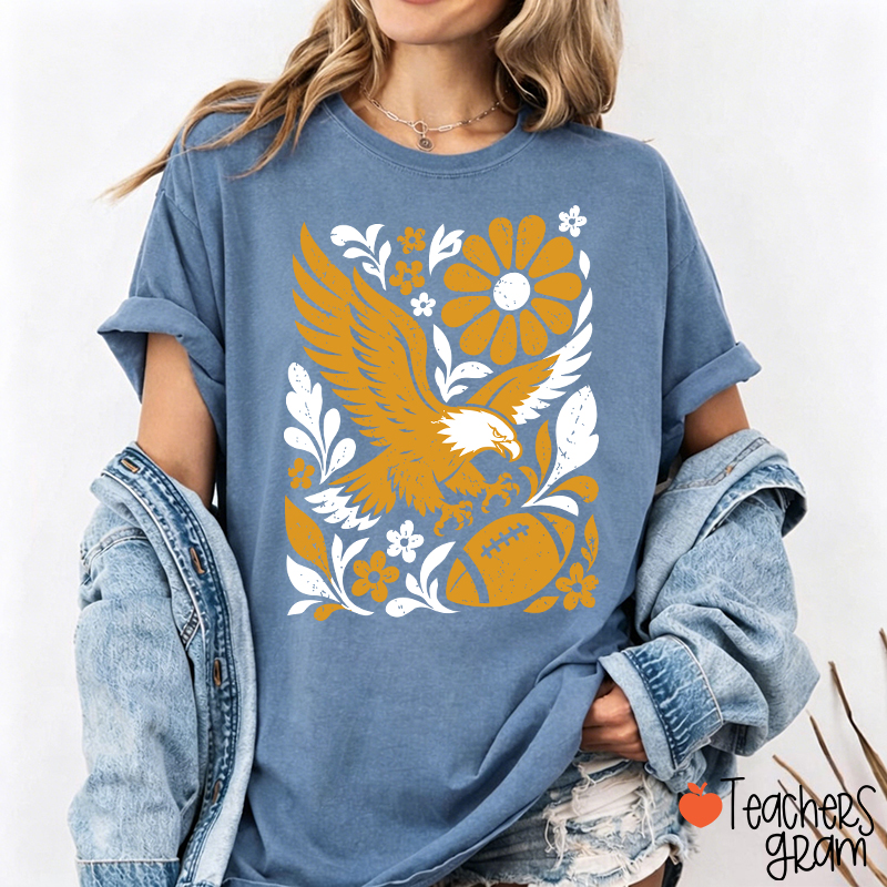 Personalized Mascot Floral Football Vintage Graphic Teacher T‑Shirt