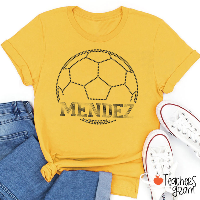 Personalized Color Text Football Sparkling Teacher T‑Shirt