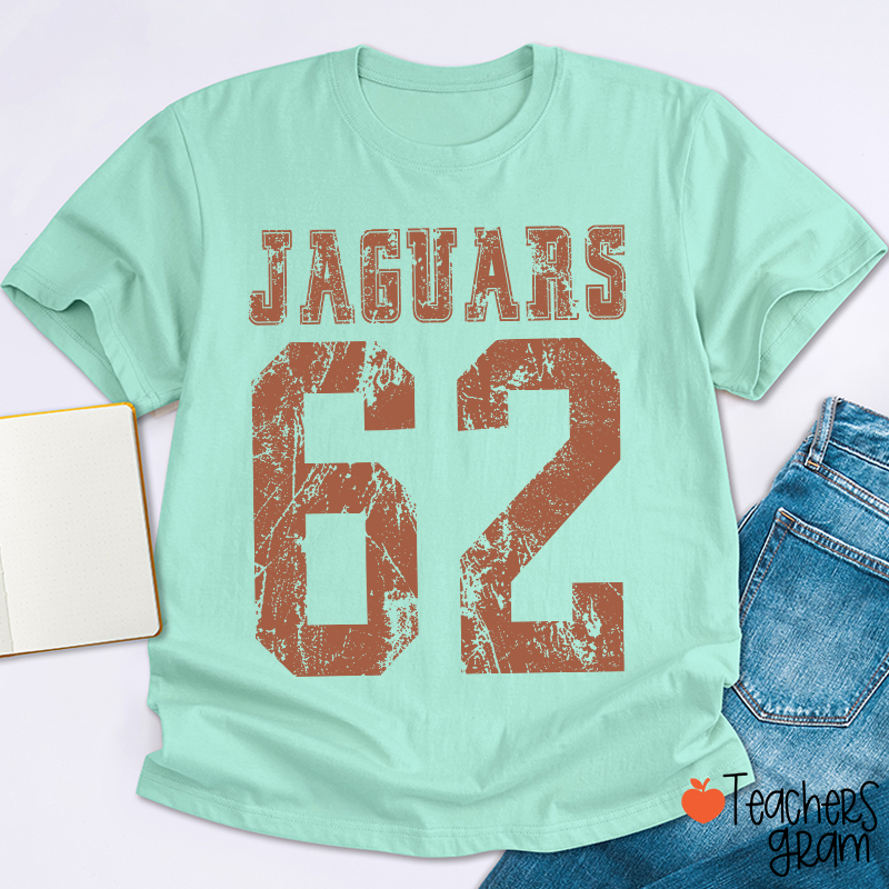 Personalized Mascot Number Vintage Distressed Sport Teacher T‑Shirt