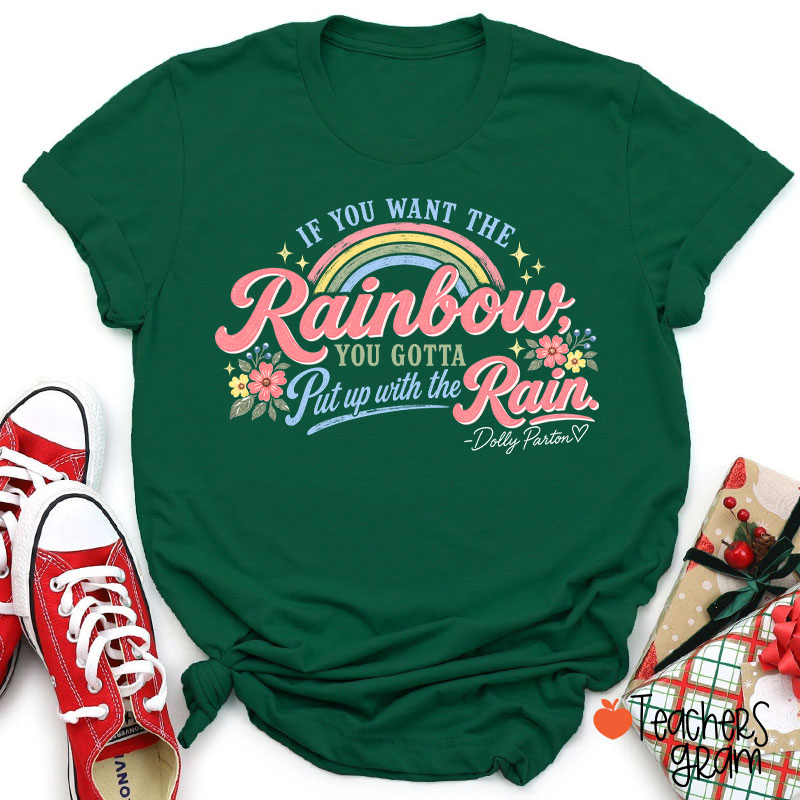 Dolly Parton Rainbow Quote Floral Teacher T‑Shirt