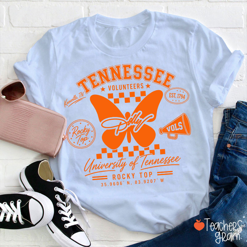 Tennessee Volunteers Rocky Top Dolly Butterfly Teacher T-Shirt