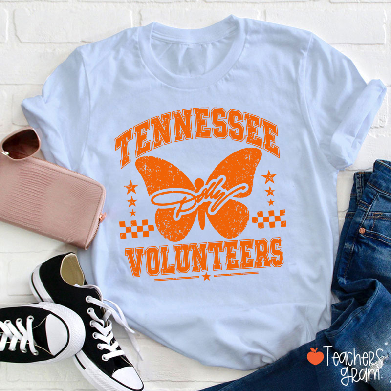 Tennessee Volunteers Dolly Distressed Butterfly Teacher T-Shirt