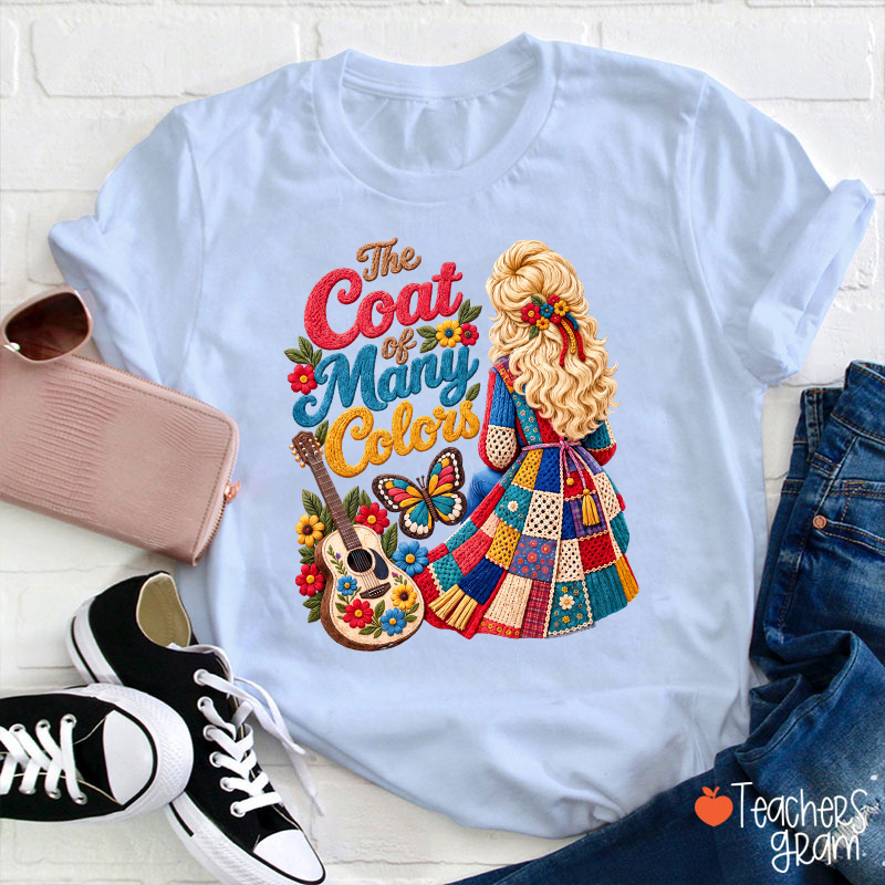 The Coat Of Many Colors Dolly Floral Guitar Teacher T-Shirt