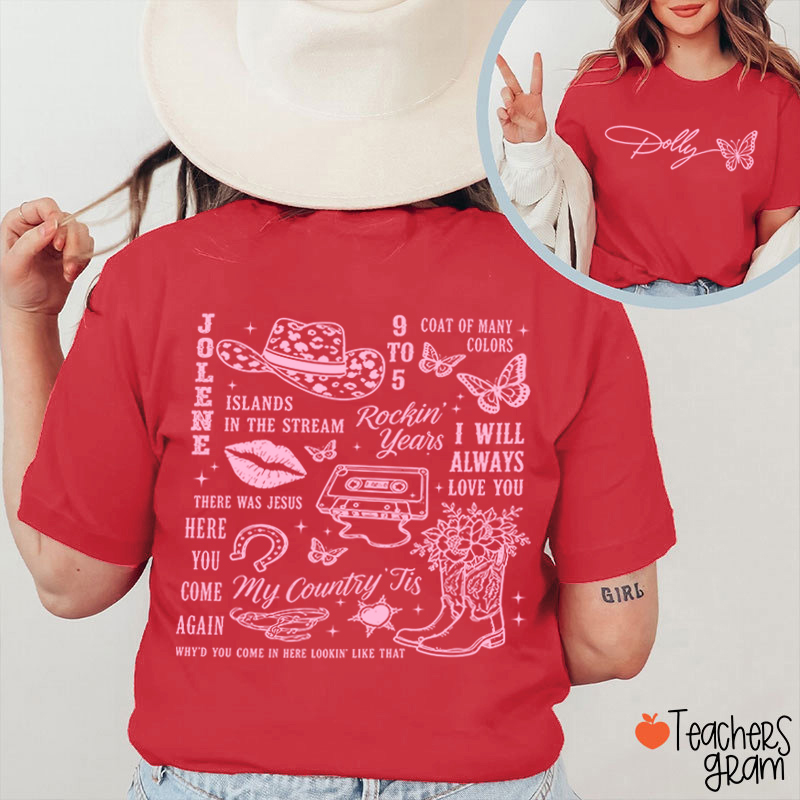 Butterfly Classic Song List Teacher Two Sided T‑Shirt