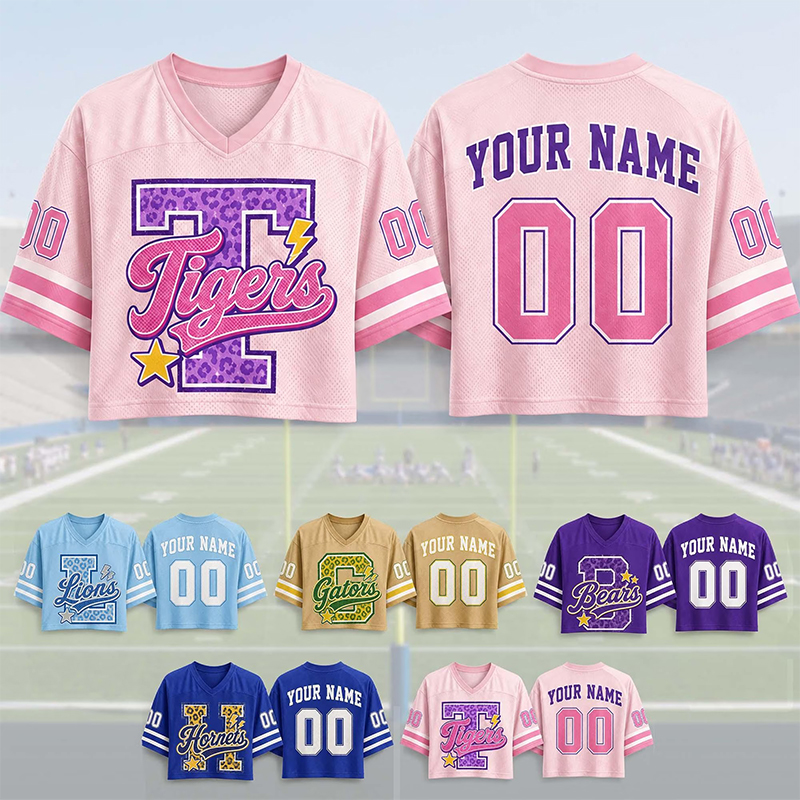 Personalized Mascot Leopard Varsity Letter Teacher Crop Jersey