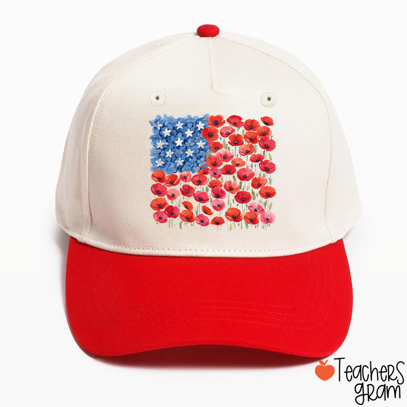 Floral USA Flag 250th Anniversary Teacher Baseball Cap