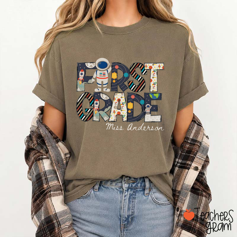 Personalized Grade Name Outer Space Astronaut Teacher T-Shirt