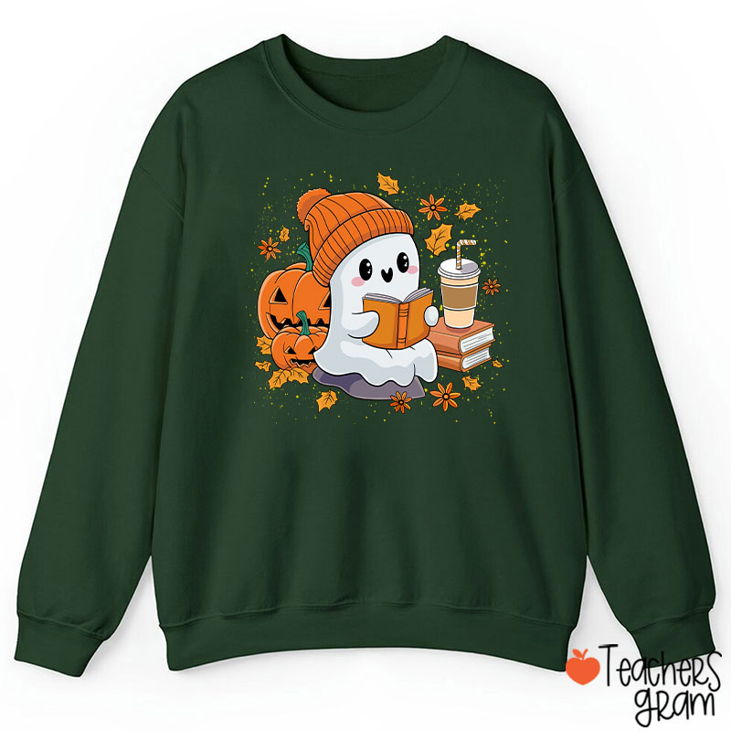 Reading Ghost Pumpkin Halloween Teacher Sweatshirt