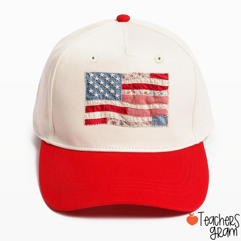 Faux Patchwork American Flag Teacher Baseball Cap