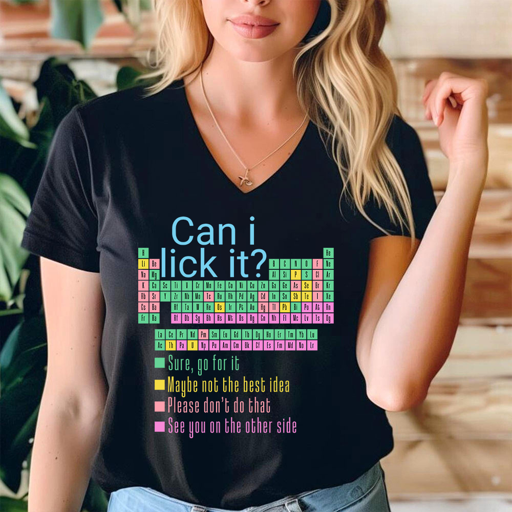 Can I Lick It Funny Science Teacher Female V-Neck T-Shirt
