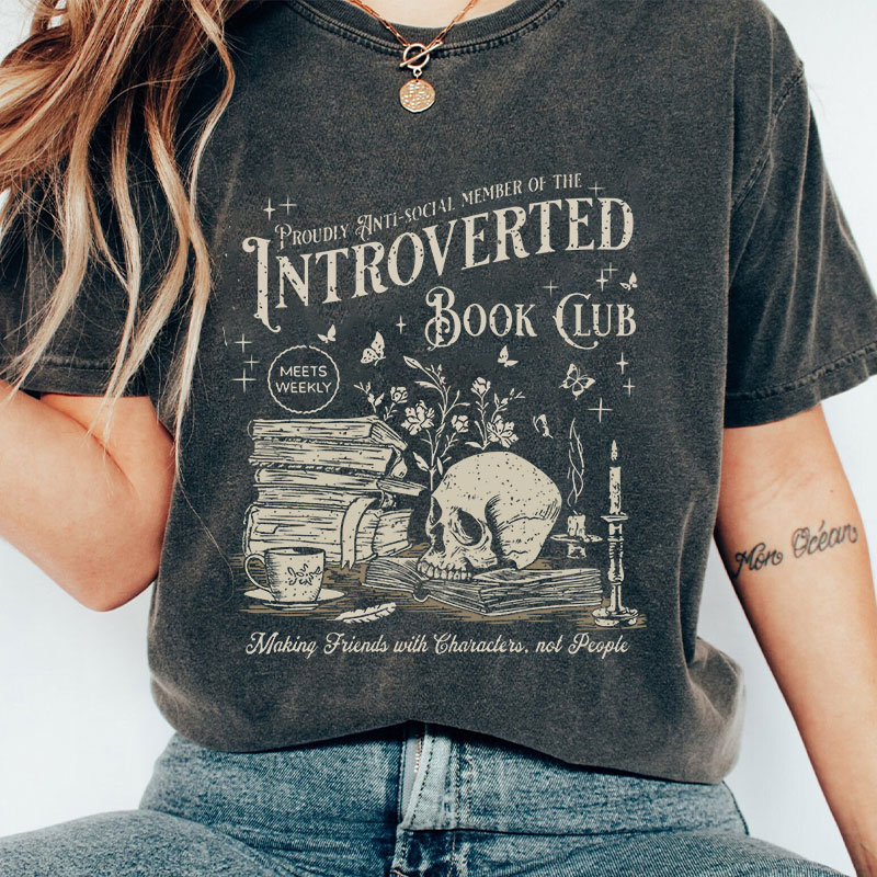 Introverted Book Club Teacher Washed T-Shirt