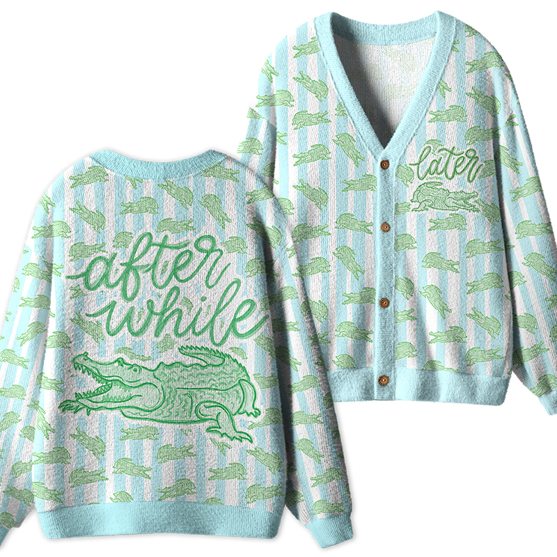 Pink Striped Later Gator Teacher Ugly Cardigan Sweaters