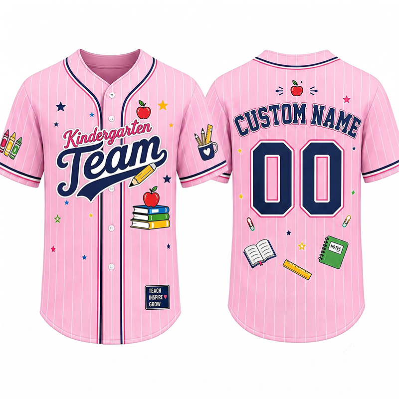 Personalized Team School Stuff Preppy Stripes Teacher Baseball Jersey