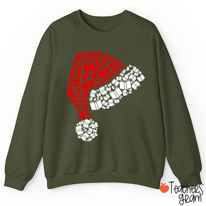 Book Christmas Hat Christmas Teacher Sweatshirt