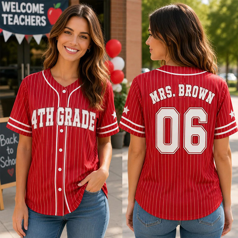 Personalized Grade Number Print Pinstriped Teacher Baseball Jersey