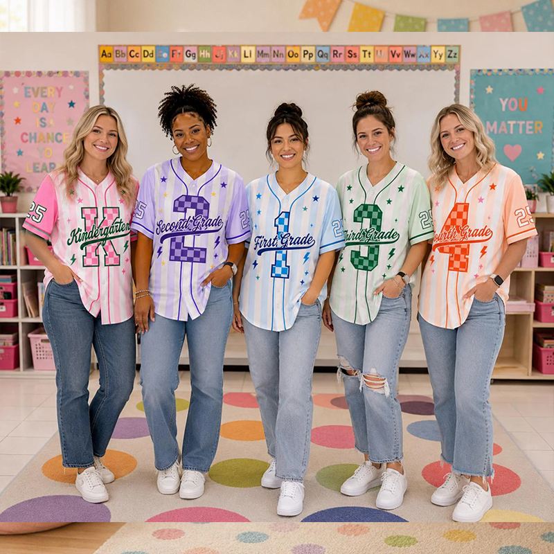 Personalized Grade And Name Preppy Stripes Check Number First Day Teacher Mesh Jersey