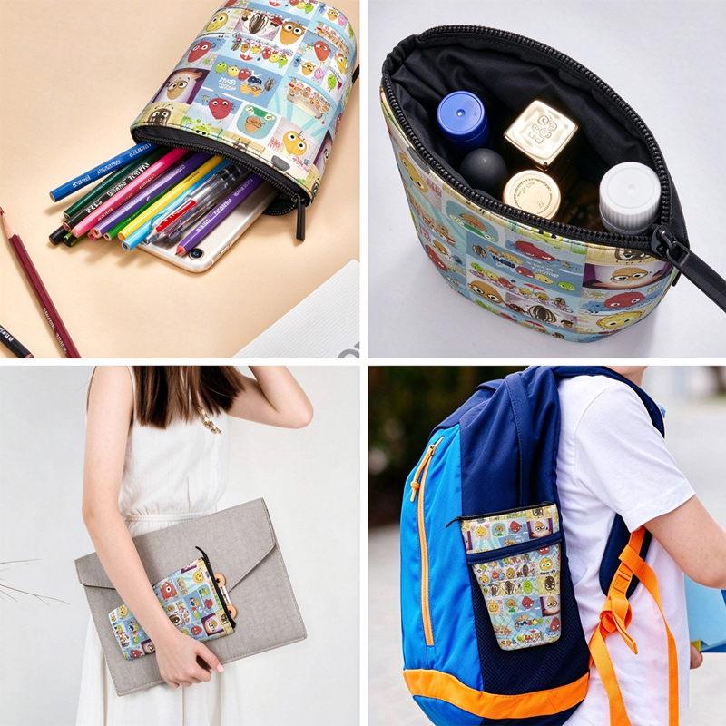 Food Group Cartoon Grid Print Telescopic Teacher Pop-Up Standing Pencil Case