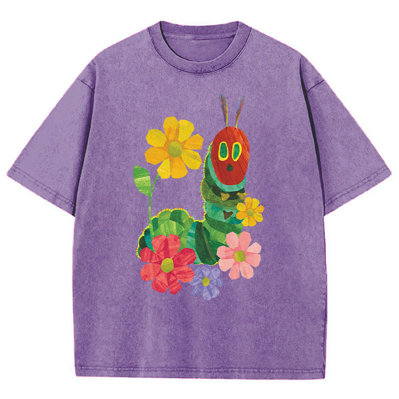 Flowers And The Very Hungry Caterpillar Teacher Washed T-Shirt