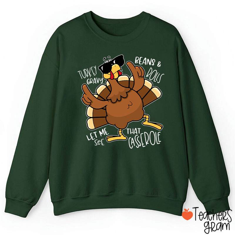Turkey Gravy Beans Rolls Thanksgiving  Teacher Sweatshirt