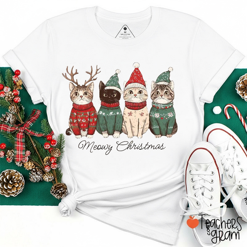 Meowy Christmas Teacher T-Shirt