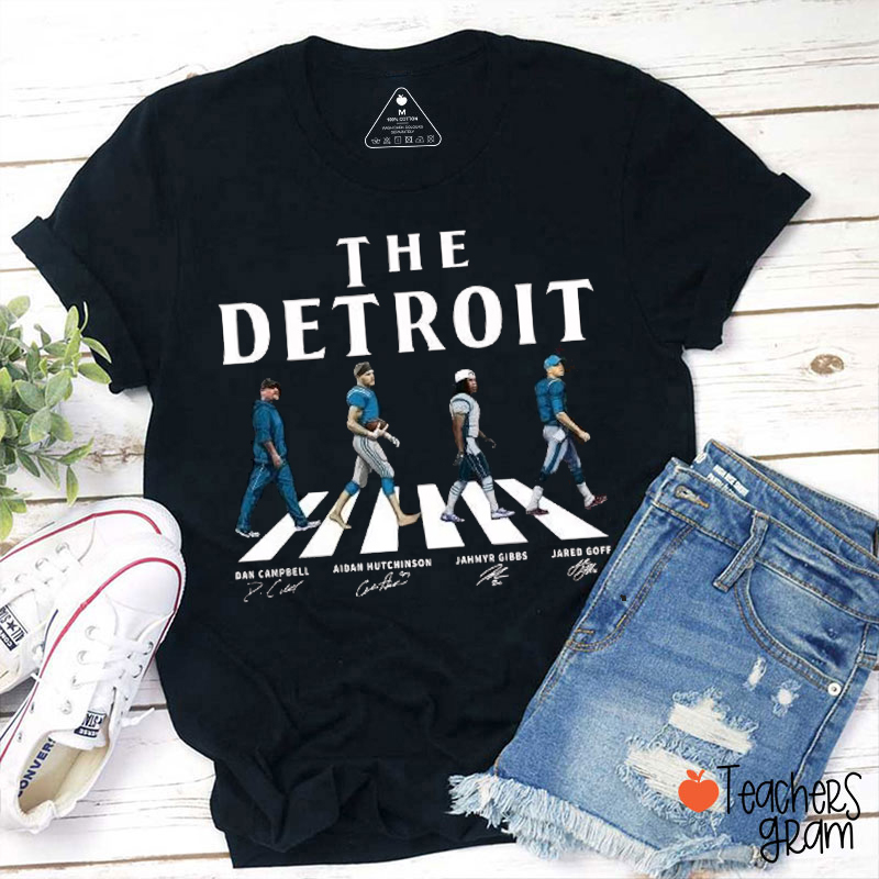 The Detroit Walking Road Signatures Football Teacher T-Shirt
