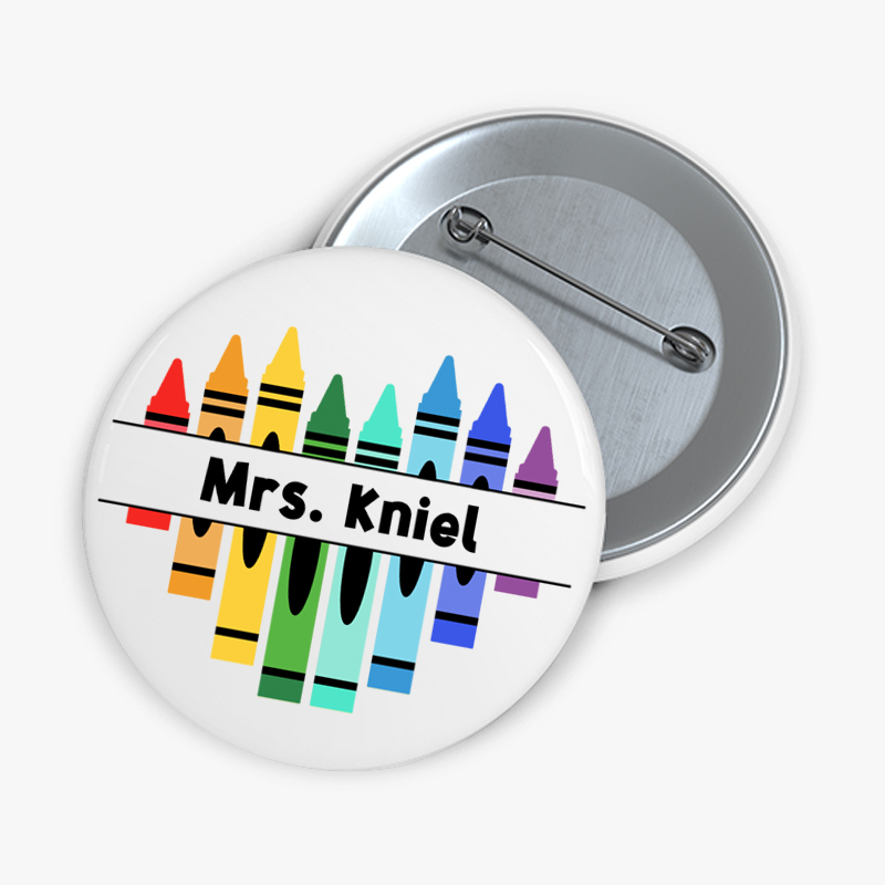 Personalized Name Colorful Crayons Teacher Pinback Button