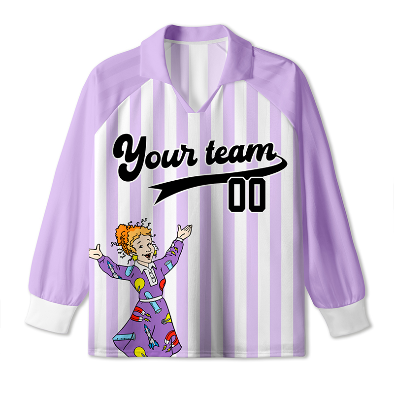 Personalized Team Name And Number Cartoon Girl Teacher Long Sleeve Collar Jersey