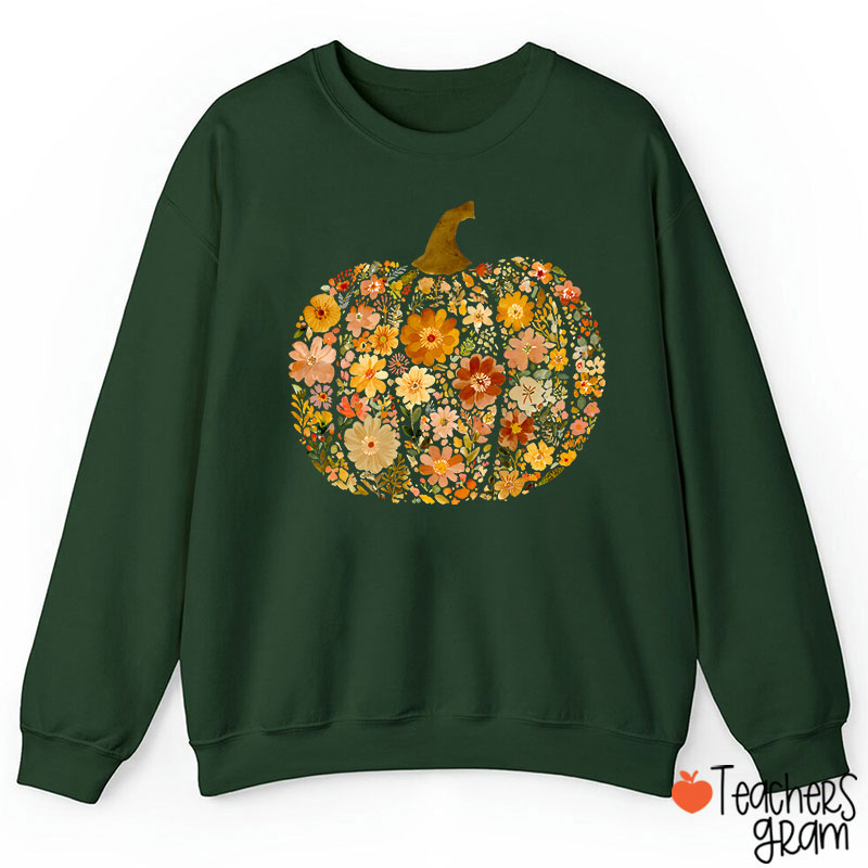 Pumpkin Orange Flowers Grass Teacher Sweatshirt