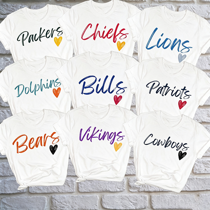 Personalized Mascot Sport Handwritten Heart Teacher T‑Shirt
