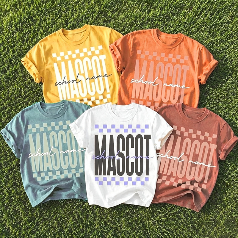 Personalized Mascot Sport Checkered Script Teacher T-Shirt