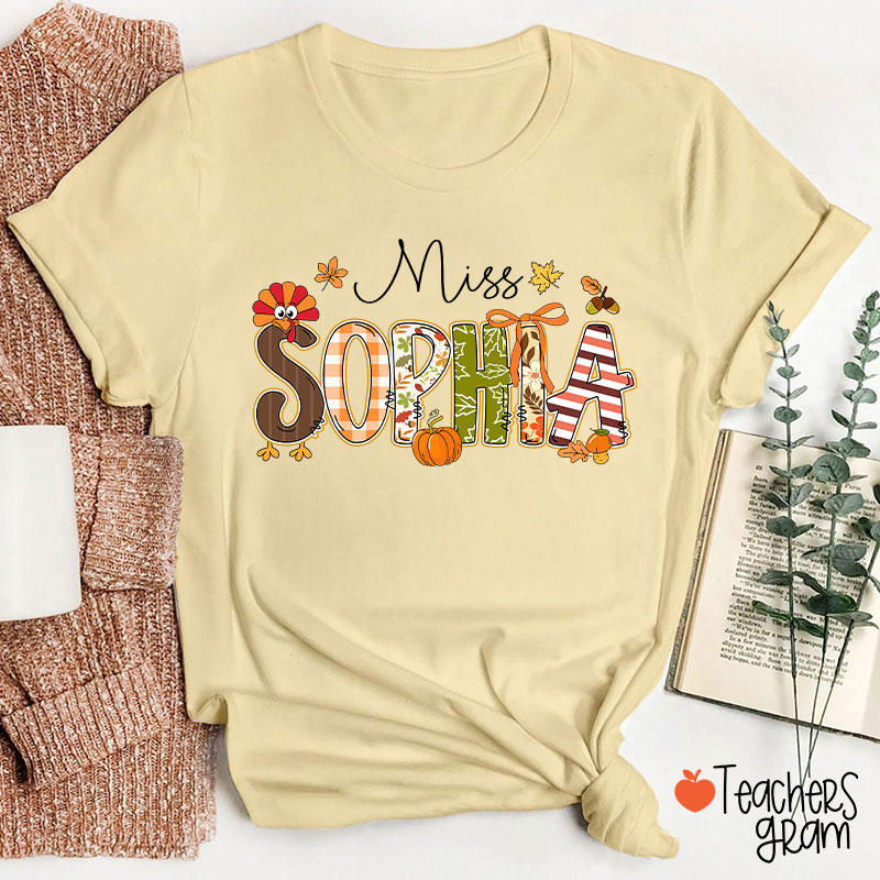 Personalized Name Turkey Season Teacher T-Shirt