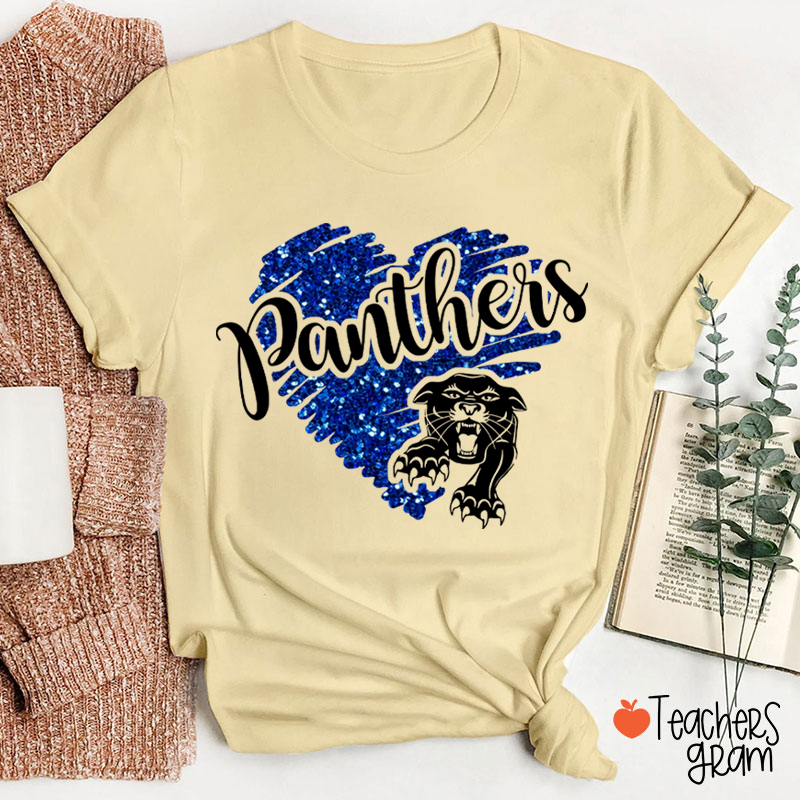 Personalized Mascot Glitter Heart Teacher T-Shirt