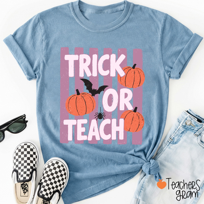 Personalized Trick Or Teach Pumpkin Bat Spider Halloween Teacher T-Shirt