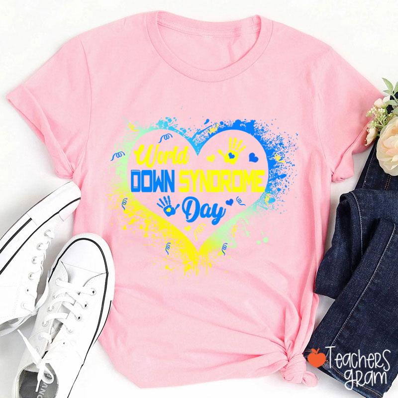 Heart Down Syndrome Day Teacher T-Shirt