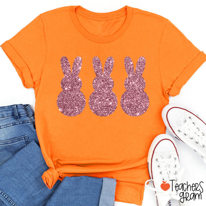 Three Glitter Cute Bunnies Teacher T-Shirt