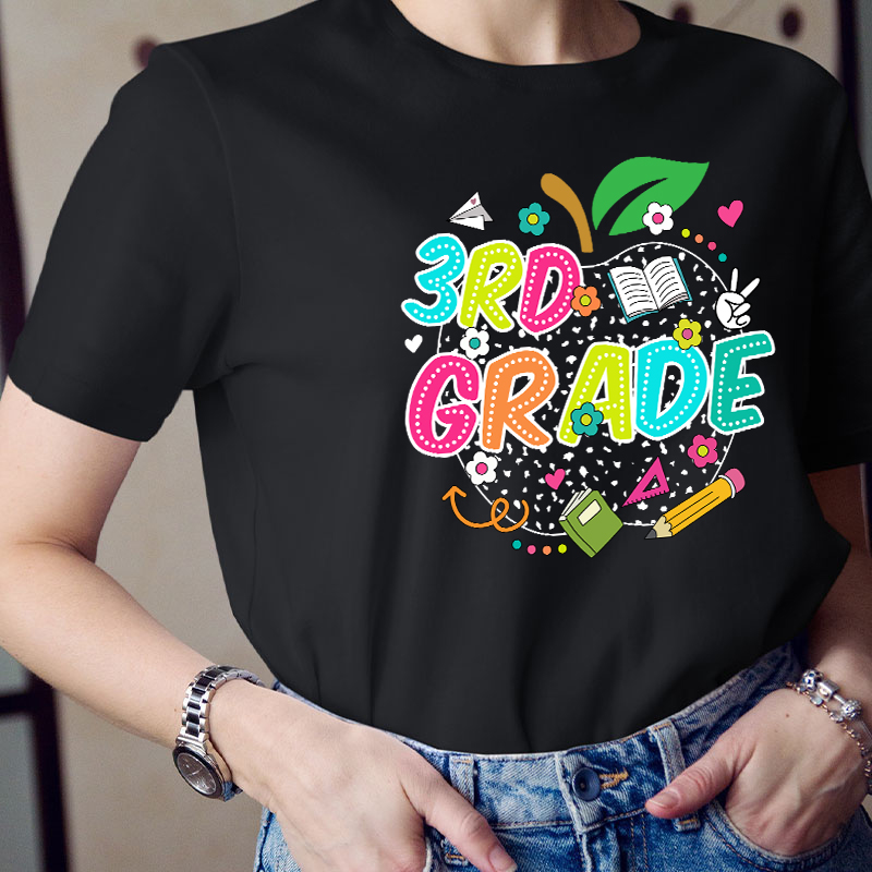 Personalized Neon Lights Apple Teacher T-Shirt