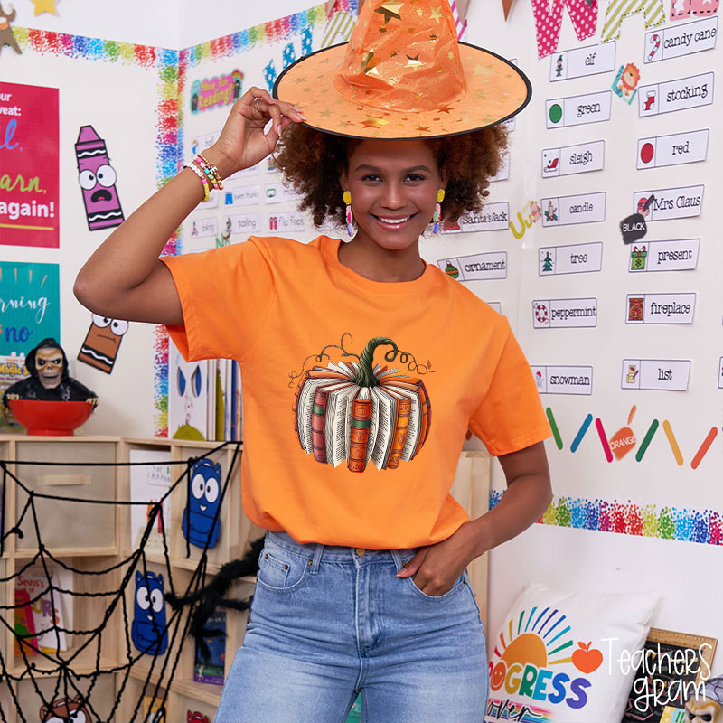 Pumpkin Book Teacher T-Shirt
