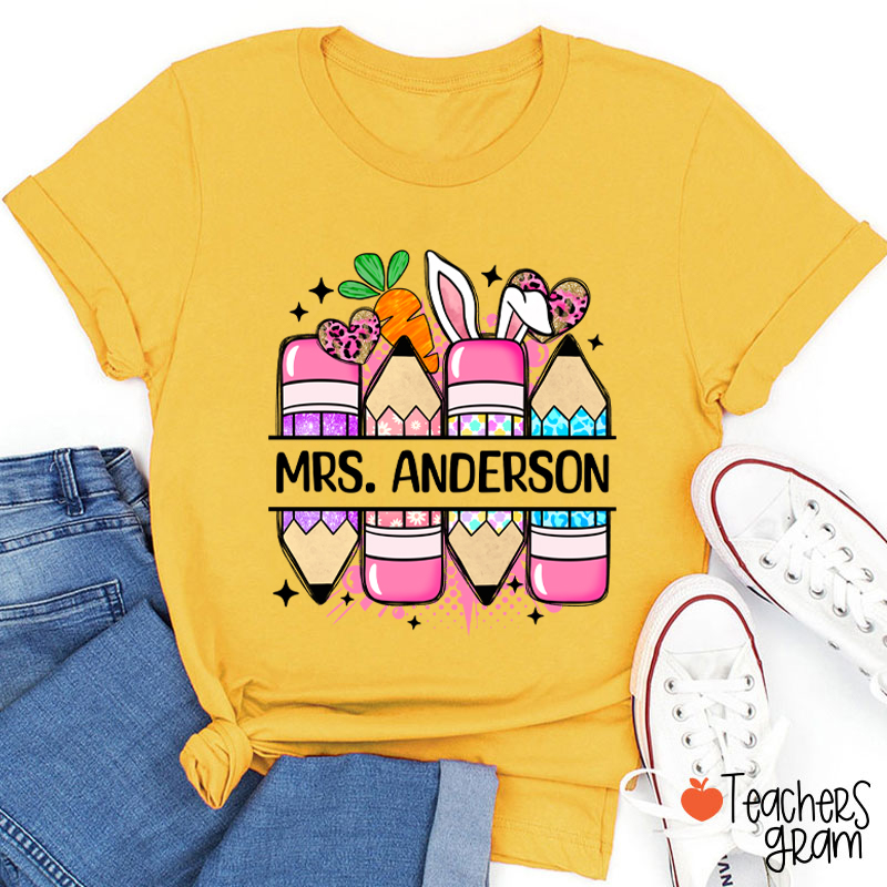 Personalized Easter Printed Pencil Teacher Tee