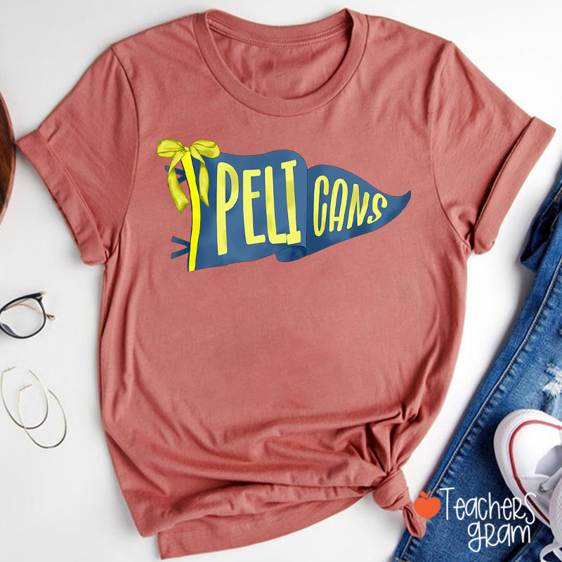 Personalized Mascot Pennant Bow Teacher T-Shirt