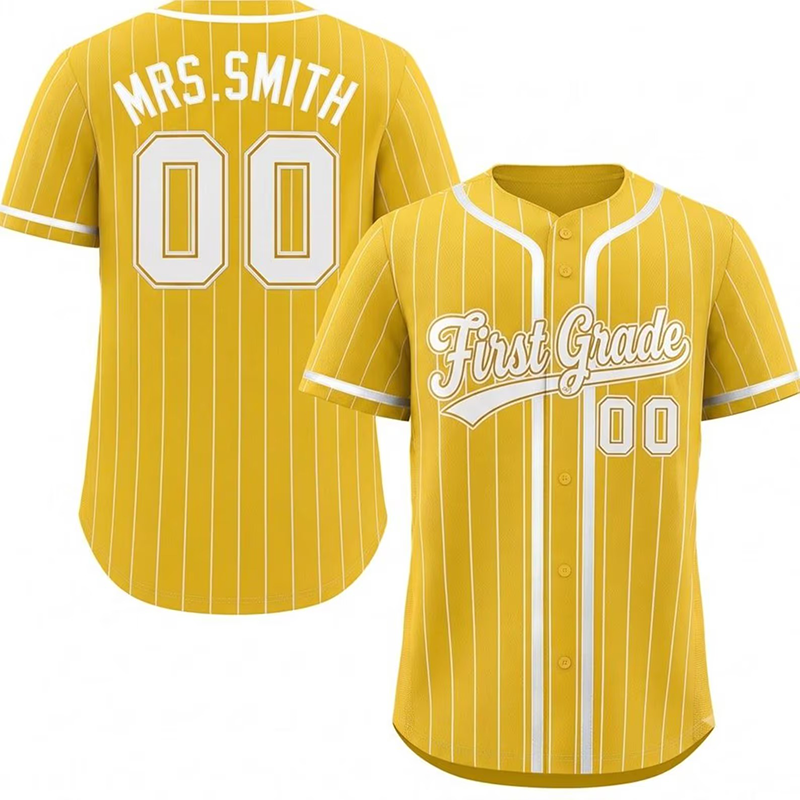 Personalized Grade And Name Striped Button Down Teacher Baseball Jersey