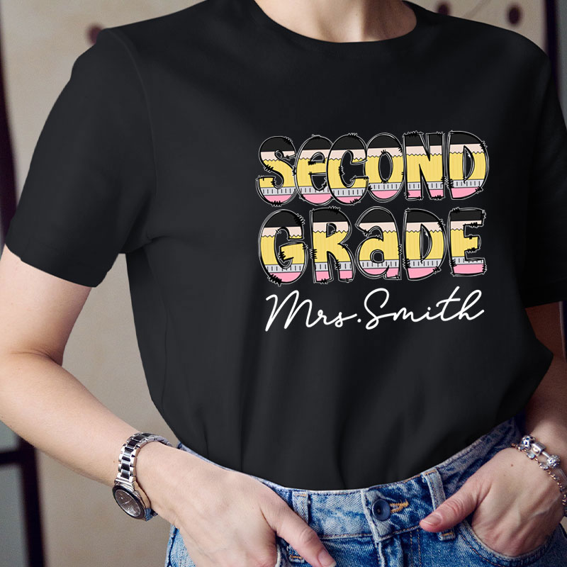 Personalized Creative Pencil Shape Design Letter Teacher T-Shirt