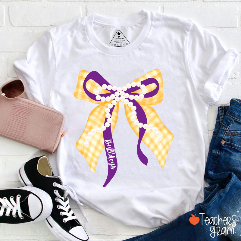 Personalized Mascot Pearl Bow Teacher T-Shirt
