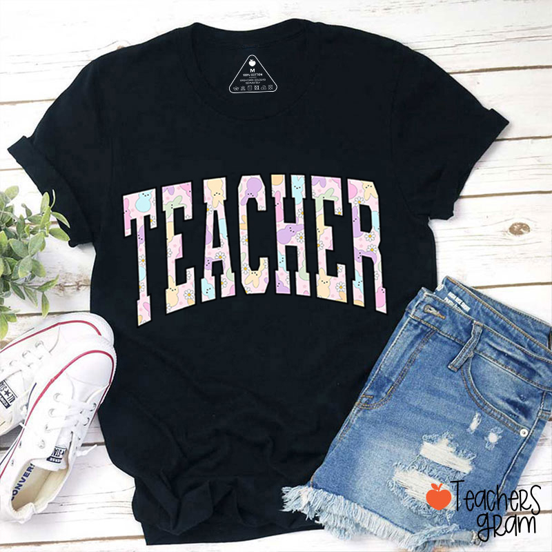 Pink Bunny Printed Teacher Tee