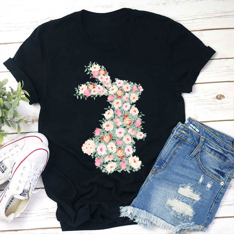 Floral Bunny Teacher T-Shirt